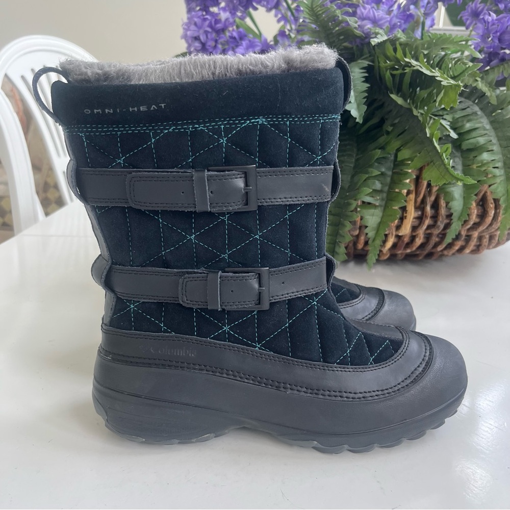 NEW Columbia FLURRY Snow Boots Faux Fur Wmn 9 Slip on Omni Heat Techlite BLK